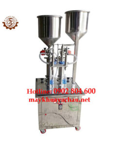 Máy chiết rót 2 vòi có phễu chứa liệu