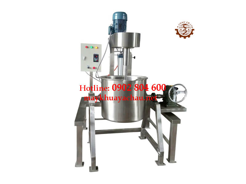 Máy khuấy kết hợp bồn inox nghiêng đổ liệu