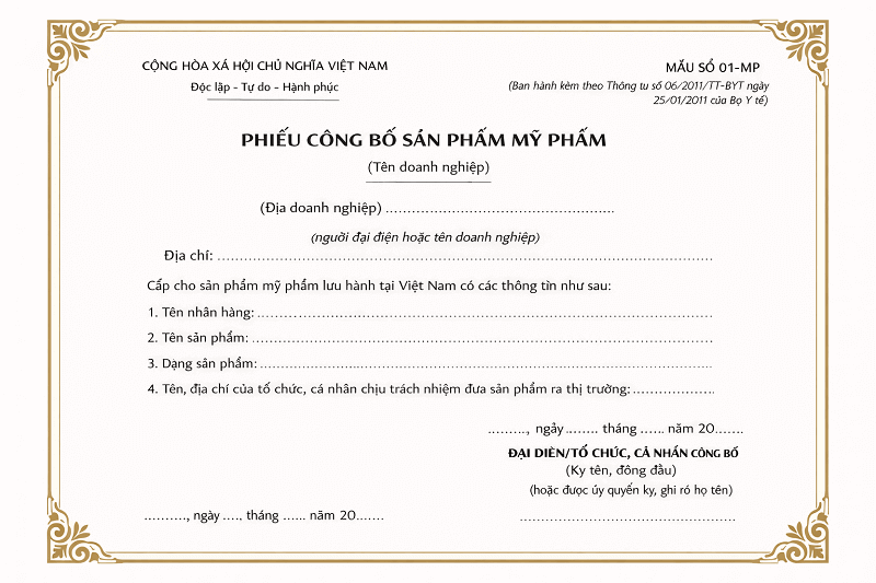 Phiếu công bố sản phẩm mỹ phẩm