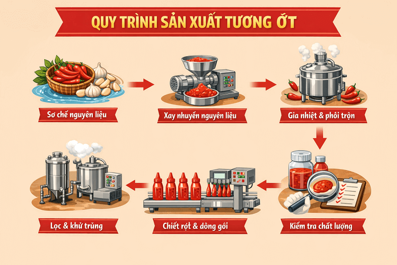 Quy trình sản xuất tương ớt