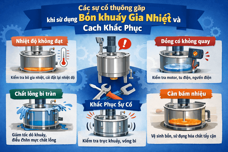 Sự cố thường gặp khi sử dụng bồn khuấy gia nhiệt