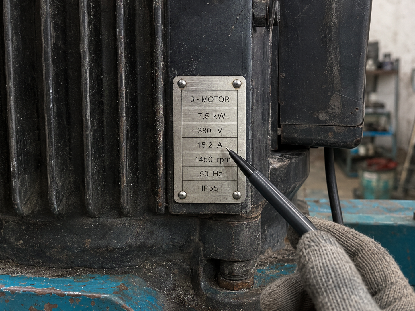 Vị trí đọc dòng điện định mức trên bảng tên motor máy khuấy