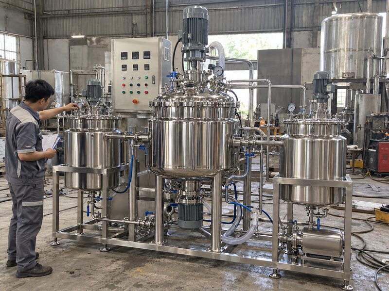 Hệ thống máy nhũ hóa mỹ phẩm bằng inox tại xưởng Á Châu