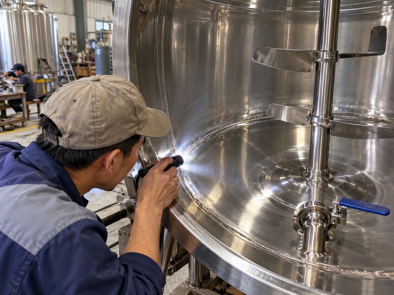 Kiểm tra mối hàn bồn inox sản xuất mỹ phẩm