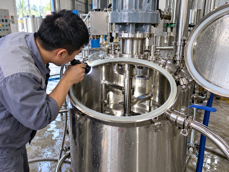 Kiểm tra vệ sinh bồn nhũ hóa mỹ phẩm inox
