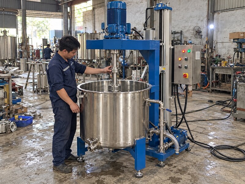 Máy nhũ hóa mỹ phẩm 50–100 lít trong xưởng