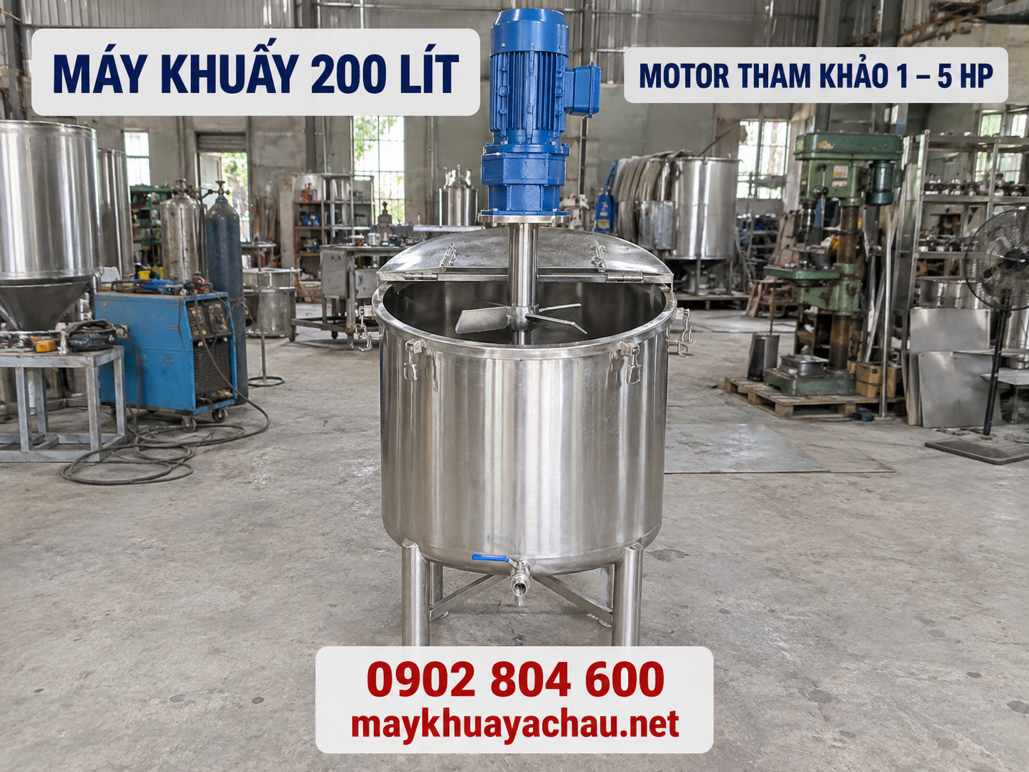 Công suất motor máy khuấy 200 lít theo độ nhớt nguyên liệu