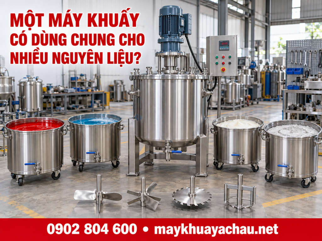 Máy khuấy nhiều loại nguyên liệu trong xưởng sản xuất