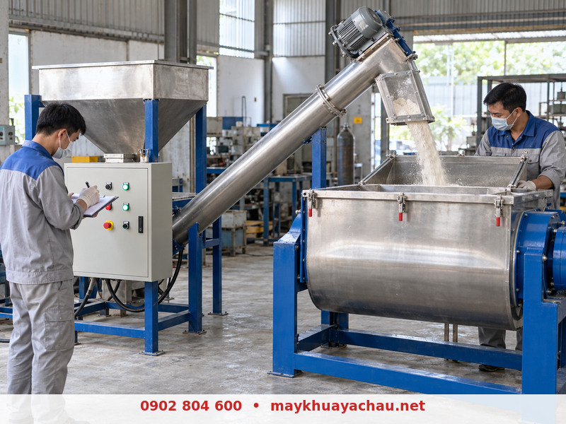 Chạy thử vít tải cấp bột vào máy trộn