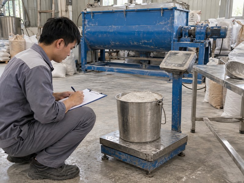 Đo khối lượng riêng xốp để tính dung tích máy trộn bột