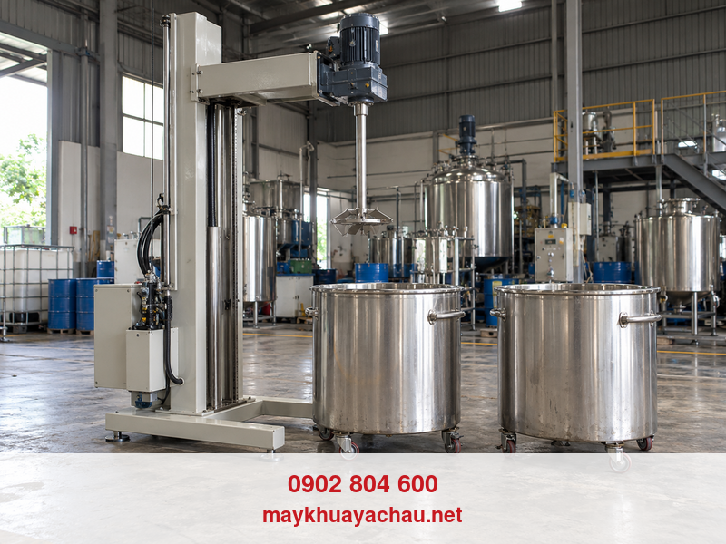 Máy khuấy nâng hạ sử dụng luân phiên cho nhiều thùng