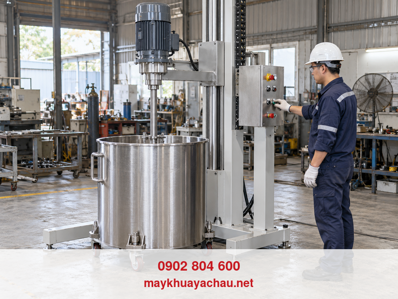 Kỹ thuật viên vận hành cơ cấu máy khuấy nâng hạ